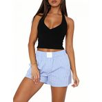 OOHOKAY Kadın atleti, yazlık, dar kesim, üst parça, kolsuz, boyundan askılı, seksi, V yaka, basic tişört, tek renkli, sırtı açık, Crop Top, Siyah-g1, L