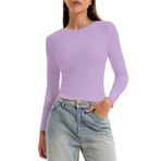OOHOKAY Kadın uzun kollu tişört, basic üst parça, Y2K Slim Fit tişört, şık, streç, iç giyim, kazak, uzun kollu, Crop Tops Streetwear, Açık Eflatun-L1, XXL