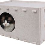 OOZAZEMM İç Mekan Kedileri için Kedi Yatağı, Büyük ve Çoklu Evcil Kediler için Kedi Evi, Katlanabilir Kedi Mağarası, 22 pound'a Kadar Kedi Saklanma Yeri, 22x14x12 inç, Krem