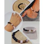 Opal Pembe-Siyah Renk & Oniks Taşı 8mm Unisex Tasarım Bileklik Hawaii Model (42110)