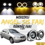 Opel Astra G 1998-2004 Uyumlu Üniversal Mercekli Angel Sis Farı Metal Su Geçirmez 76 Mm Sarı Halkalı Gündüz Farı Angel Eyes 2 Adet