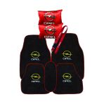 Opel İçin 5 Parça Nakışlı Oto Halı Paspas & Kırmızı 2’Li Boyun Yastığı & Ayna Askısı Set