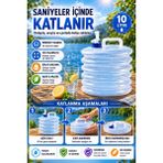 Open City 10 Litre Katlanabilir Su Bidonu Musluklu Kamp Piknik Karavan Seyahat Su Kovası Taşınır - Şeffaf - 10 lt
