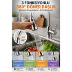 Open City 3 Fonksiyonlu 360° Döner Musluk Başlığı Metal Mutfak Batarya Aparatı Su Akış Yönlendirici - Krom
