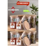 Open Home Concept 12 Adet Cam Vakumlu Bambu Kapaklı Borosilikat Baharatlık, Saklama Kabı, Çerezlik (200 Ml) - Şeffaf