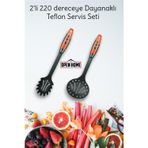 Open Home Concept 2'li Kırmızı Yanmaz Yapışmaz Teflon Servis Seti 220 ° Dayanıklı Kevgir & Makarna Kaşığı