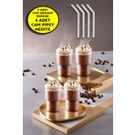 Open Home Concept 4'lü Origami Cam Model Borosilikat Soğuk Kahve Kokteyl Meşrubat Bardak 300 Ml-4'lü Cam Pipet Hediye