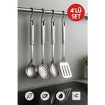 Open Home Concept 4’lü Paslanmaz Çelik Mutfak Servis Seti – Kepçe, Kevgir, Kaşık ve Spatula Takımı 34 cm
