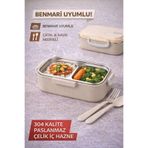 Open Home Concept Bej Benmarili Paslanmaz Çelik Yemek Kabı 2 Bölmeli Beslenme Kabı Saklama Kabı Lunch Box