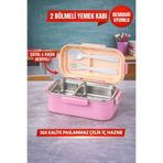 Open Home Concept Pembe Benmarili Paslanmaz Çelik Yemek Kabı 2 Bölmeli Beslenme Kabı Saklama Kabı Lunch Box