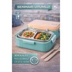 Open Home Concept Turkuaz Benmarili Paslanmaz Çelik Yemek Kabı 2 Bölmeli Beslenme Kabı Saklama Kabı Lunch Box - 450 ml