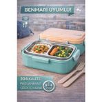 Open Home Concept Turkuaz Benmarili Paslanmaz Çelik Yemek Kabı 2 Bölmeli Beslenme Kabı Saklama Kabı Lunch Box