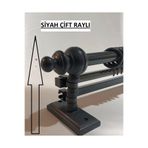 OPEN SHOPS Siyah Çift Raylı Ahşap Rustik Perde Askısı - Rustik Borusu 300 Cm
