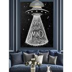 Open Your Mind Yazılı Uzay Gemisi Dekoratif Kanvas - Mdf Ahşap Tablo
