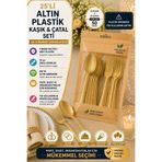 OpenCity 25'li Set Altın Plastik Çatal Kaşık Seti Kullan At Parti Davet Şık Sunum 50 Parça Sert Plastik Paket