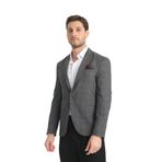 Opera Erkek Siyah - Bordo Ekose Slim Fit Mono Yaka Spor Blazer Ceket Gri 54
