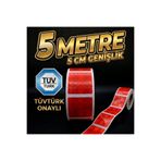 opersan Tüvtürk Muayene Uyumlu 5 Metre x 5 cm Kendinden Yapışkanlı Parçalı Kesikli Kırmızı Renk Reflektif Şerit Bant