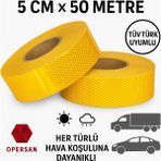 opersan TÜVTÜRK Uyumlu ECE 104 Prizmatik Reflektif Şerit Bant (Reflektör Tipi) – Sarı 50m x 5cm Petek Desen