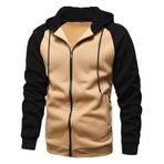 Ophestin Erkek kapüşonlu kazak, fermuarlı, uzun kollu, polar sweatshirt, kazak, kapüşonlu ceket, kontrast renkli, Kanga cepli, Haki., XL