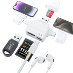 Opluz IPhone/Android/Mac/Kamera için SD Kart Okuyucu, 7 in1 Mikro SD Kart Çoklu Okuyucu Trail Kamera Görüntüleyici Evrensel Kart Okuyucu Yıldırım için Taşınabilir SD Kart Adaptörü, iPhone 15, Galaxy, Pad,