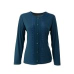 Oppland Kadın Anne Bluz Likralı Sandy Kumaş Şık ve Modern Elmasım Taşlı Yuvarlak Yakalı Rahat Kesim Tam Kalıp (Petrol Mavi, 3XL)
