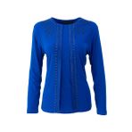 Oppland Kadın Anne Bluz Likralı Sandy Kumaş Şık ve Modern Kuvars Taşlı Yuvarlak Yakalı Rahat Kesim Tam Kalıp (Saks Mavi, 3XL)