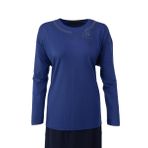 Oppland Kadın Anne Bluz Viskon Penye Kumaş Bisiklet Yakalı Gül Tacı Model Uzun Kollu Likralı Rahat Kesim Tam Kalıp (MAVİ, 4XL)