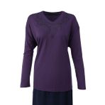 Oppland Kadın Anne Bluz Viskon Penye Kumaş Hafif V Yakalı Kolyem Model Battal Beden Uzun Kollu Likralı Rahat Kesim Tam Kalıp (MOR, 4XL)