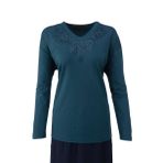Oppland Kadın Anne Bluz Viskon Penye Kumaş Hafif V Yakalı Kolyem Model Battal Beden Uzun Kollu Likralı Rahat Kesim Tam Kalıp (PETOL YEŞİLİ, 5XL)