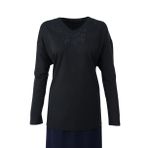 Oppland Kadın Anne Bluz Viskon Penye Kumaş Hafif V Yakalı Kolyem Model Battal Beden Uzun Kollu Likralı Rahat Kesim Tam Kalıp (SİYAH, 5XL)