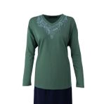 Oppland Kadın Anne Bluz Viskon Penye Kumaş Hafif V Yakalı Kolyem Model Battal Beden Uzun Kollu Likralı Rahat Kesim Tam Kalıp (YEŞİL, 4XL)