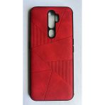 Oppo A5 2020 Deri Görünümlü Desenli Kırmızı Kılıf