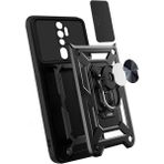 Oppo A9 2020 Kılıf Manyetik Standlı Kamera Korumalı Yüzüklü Zırh Tank Kılıf Koruyucu Kapak - Siyah