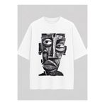 OPPPSSS Afrika Maskesi Line Art Relaxed Fit Beyaz Unisex Tişört | Minimal Sanatsal Tasarım