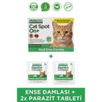 Oprobiotic Parazit Seti Kedi İç Dış Parazit Tüm Kediler Için Bitkisel Kedi Ense Deri Damlası ve 2 Paket Parazit Destek Tableti
