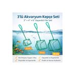 Optana 3'lü Akvaryum Balık Kepçesi Seti, 3" + 4" + 6" Dayanıklı File Kepçe, Yeşil