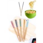 Optana 5 Çift Chopstick Yıkanabilir Organik Ahşap Desenli Bambu Yemek Çubuğu