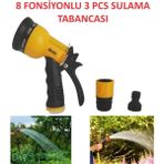 Optana Sulama Tabancası 3 Pcs 8 Fonksiyon Tabanca Bahçe Bitki Sulama Aparatı - Sarı