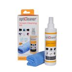 OptiCleaner Since 2003 LCD Ekran Temizleme Seti – 250 ml Sprey + Özel Mikrofiber Bez | Bilgisayar, Laptop, Tablet, TV, Telefon, Yazıcı, Kamera & Gözlük İçin Antistatik, Çizmez Parlatıcı