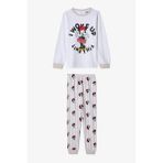 Optik Beyaz Kız Çocuk Minnie Mouse Pamuklu Uzun Kollu 2'li Pijama Takımı
