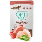 OPtimeal Etçil Tahılsız Yetişkin Kediler için Kuru Kedi Maması - Tahıl ve Glüten İçermeyen Yüksek Proteinli Formül (Tavuk/Dana eti, 2,2 lb - İki Kutu 12 adet x 3 oz Torba)