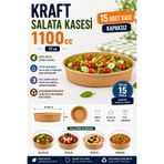 OPTİMEX 1100 cc Kraft Salata Kasesi 15 Adet Kapaksız 37 oz Kraft Doğal Bowl Kase Paket Servis Tatlı,Meze,Salata diyet Kasesi Tabak