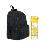 optizon SİYAH RENK 2'li OKUL Çanta ve SULUK SETİ - Krinkıl Su Geçirmez Kumaş - Unisex Sırt Çantası (SİYAH ÇANTA ve TWEETY Suluk)