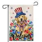 OPULANE 4 Temmuz Köpek Bahçe Bayrağı 40,7 x 45,7 cm Çift Taraflı Dış Amerika Yıldızları Kalpler Okaliptüs Çiçekleri Bağımsızlık Günü Karşılama Tatili Dış Mekan Avlu Vatansever Dekorasyon