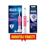Oral-B Vitality 100 3d White Pembe Şarj Edilebilir Diş Fırçası + Ikili Başlık Avantaj Paketi