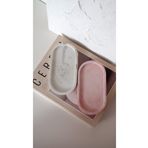 Orange Atelier Dekoratif 2'li Oval Beton Biblo Beton Takı Tabağı Mum Tabağı Organizer Mumluk Tütsülük Tabak