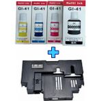 Oratek Canon Gı-41 G3420 4 Renk Muadil Mürekkep Seti + Canon MC-G02 Muadil Atık Kutusu Bakım Tankı Hediye - Renkli - Siyah