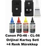 Oratek Canon Pixma E404 Pg-46 / Cl-56 Siyah-Renkli Tıpalı Dolabilen Mürekkepli Kartuş Seti - Beyaz