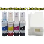 Oratek Epson 103 L3250 4 Renk Muadil Mürekkep Seti + Yazıcı Atık Ped Tankı Süngeri Waste Ink Ped - Renkli - Siyah