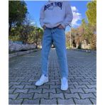 Oray Store Yıkamalı Mavi Boyfriend Pantolon Erkek Pamuklu Denim Rahat Kalıp Mor Desenli - 36